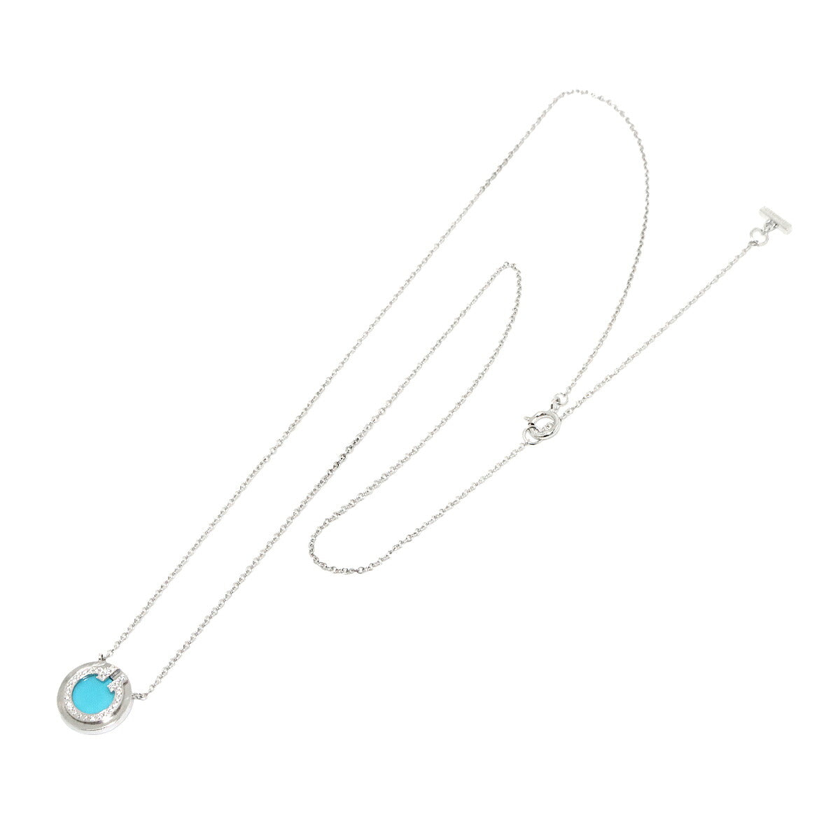 T Circle Turquoise Diamond Necklace 18K White Gold 750