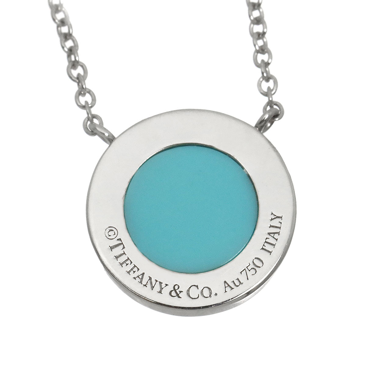 T Circle Turquoise Diamond Necklace 18K White Gold 750