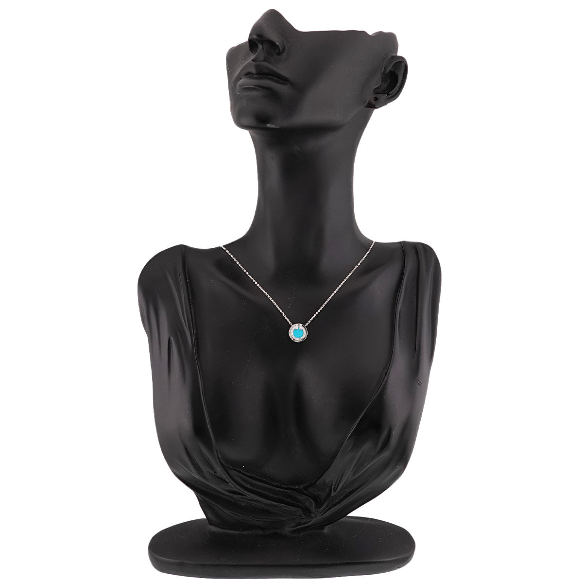 T Circle Turquoise Diamond Necklace 18K White Gold 750