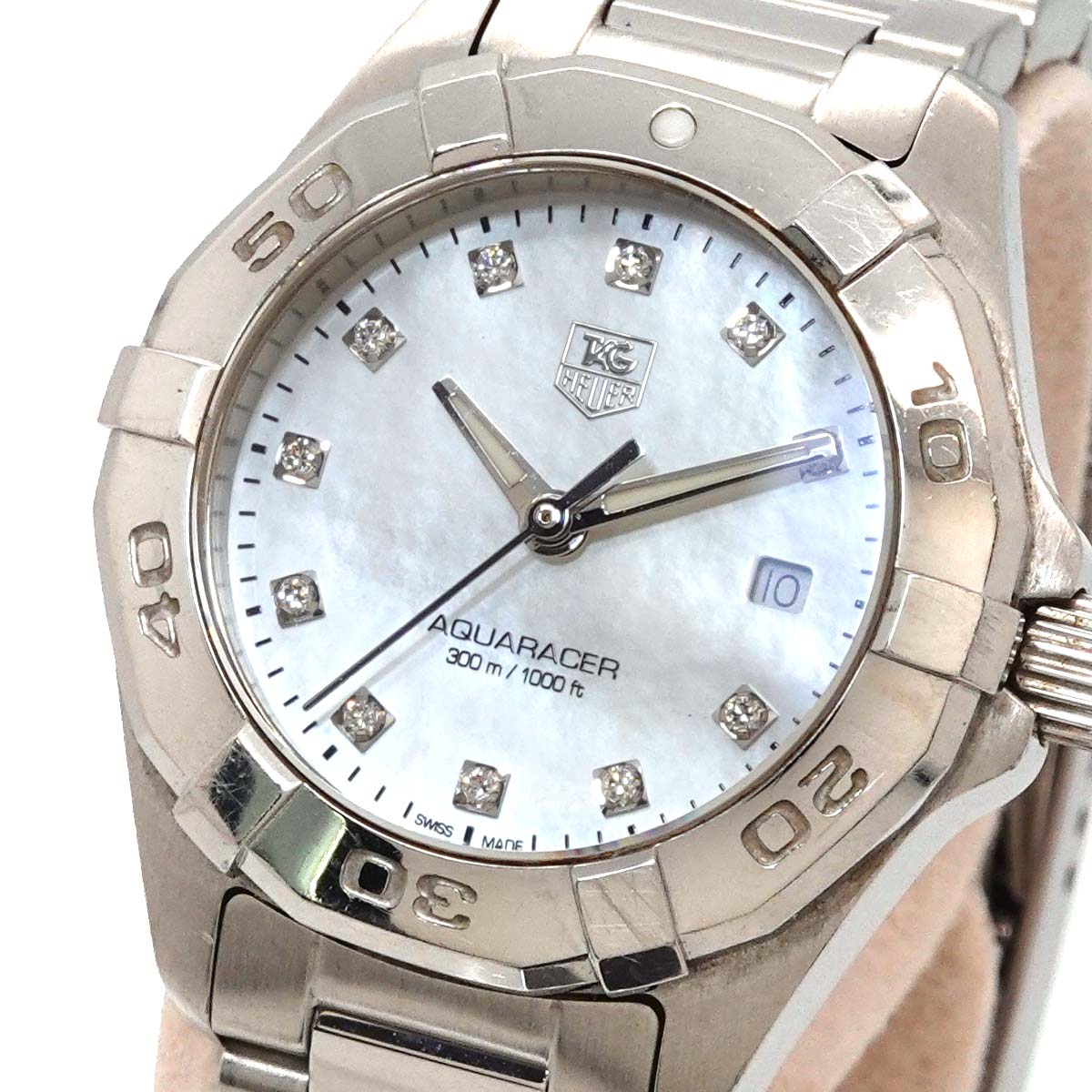 Aquaracer 300 WAY1413 Quartz 11P Diamond Date Ladies Watch