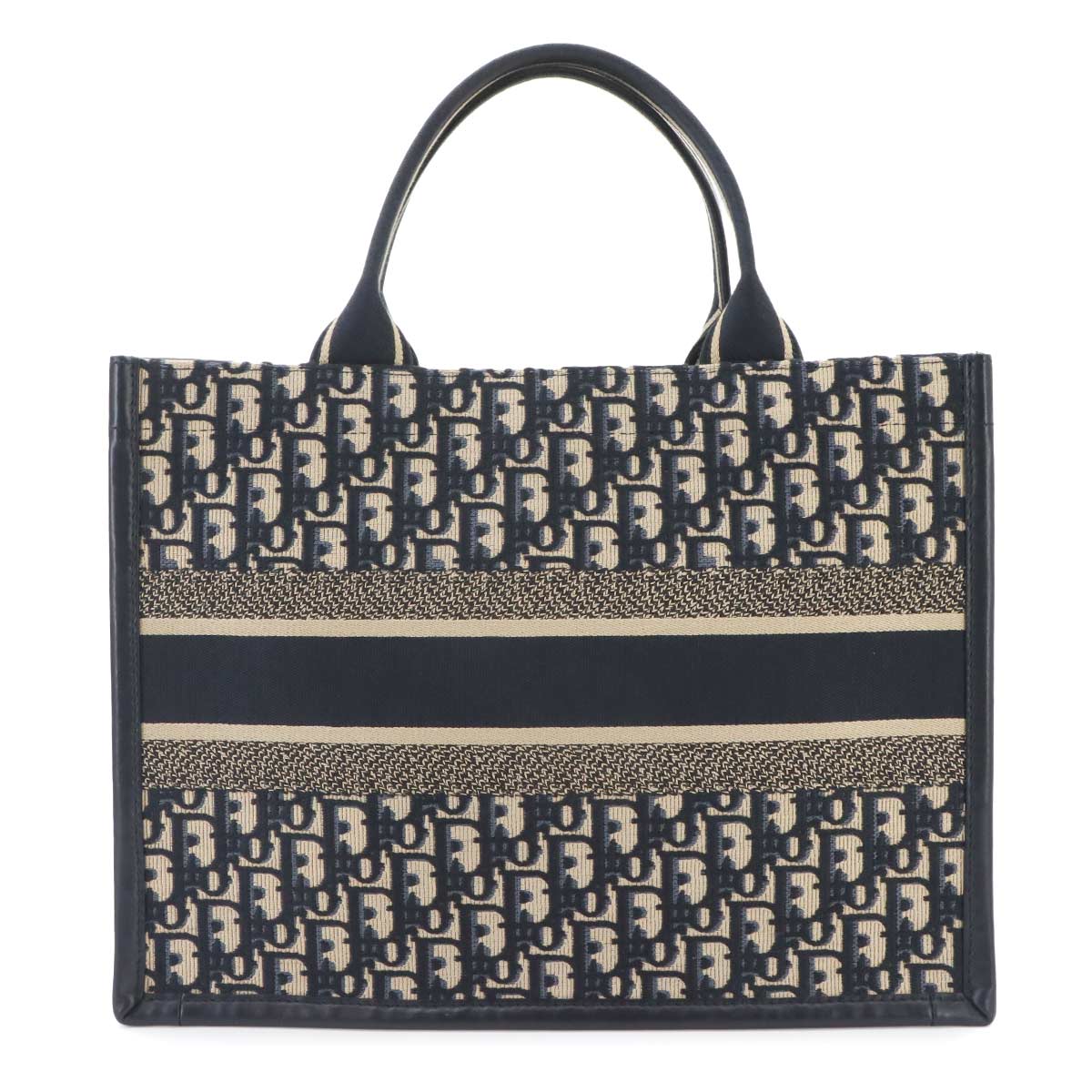 Oblique Book Tote Medium Bag Canvas Leather Navy