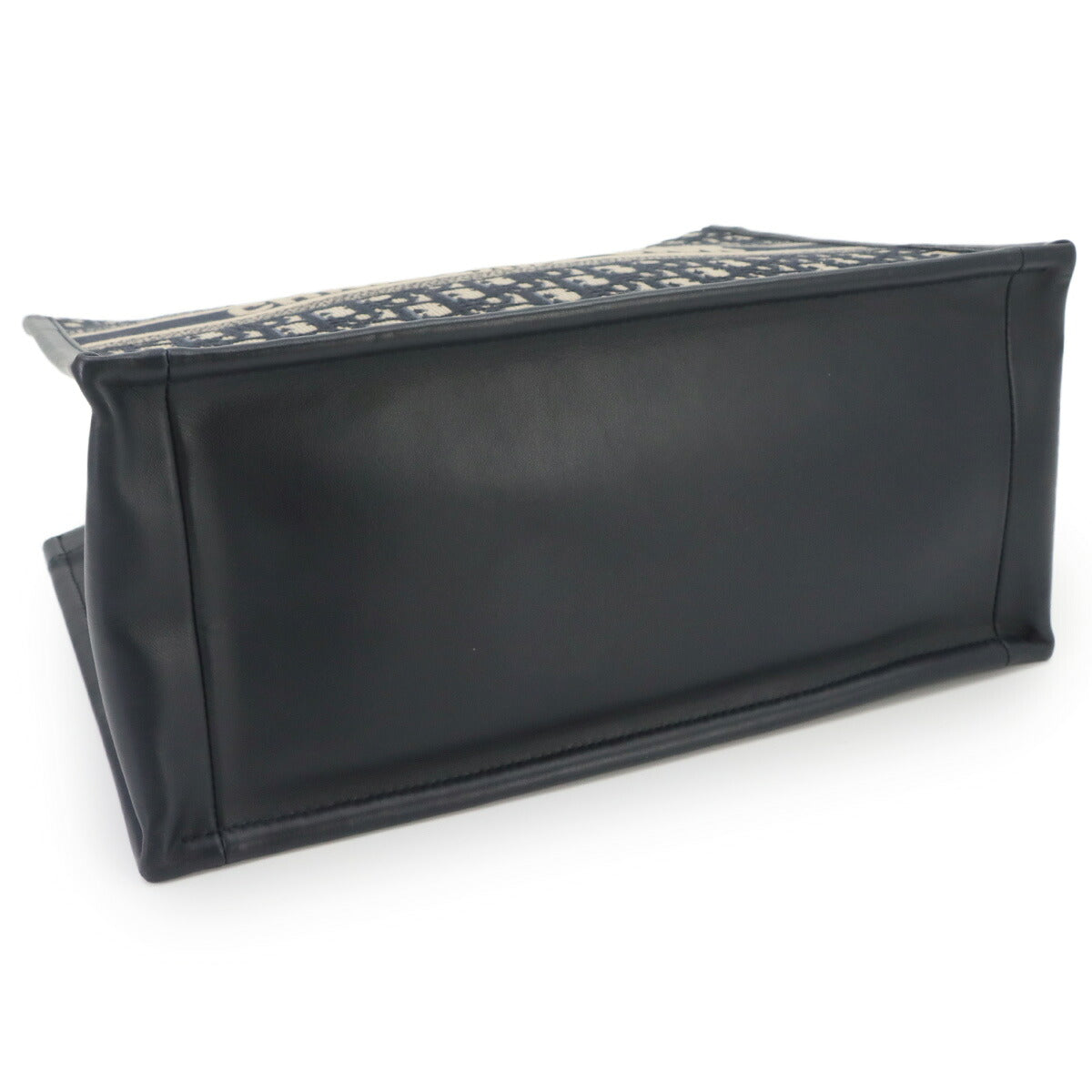Oblique Book Tote Medium Bag Canvas Leather Navy
