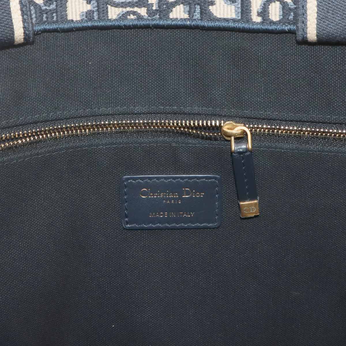 Oblique Book Tote Medium Bag Canvas Leather Navy