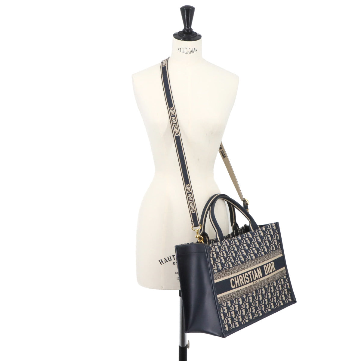 Oblique Book Tote Medium Bag Canvas Leather Navy