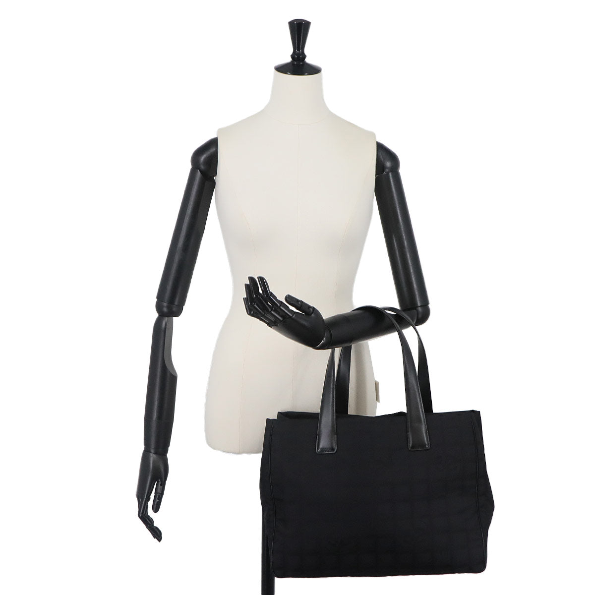 New Travel Line Tote MM Bag Nylon Jacquard Leather Black A15991