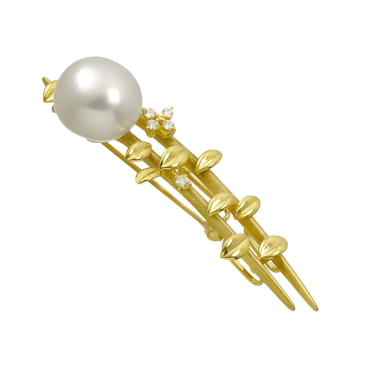 South Sea pearl Diamond 0.12ct Brooch 18K Yellow Gold 750
