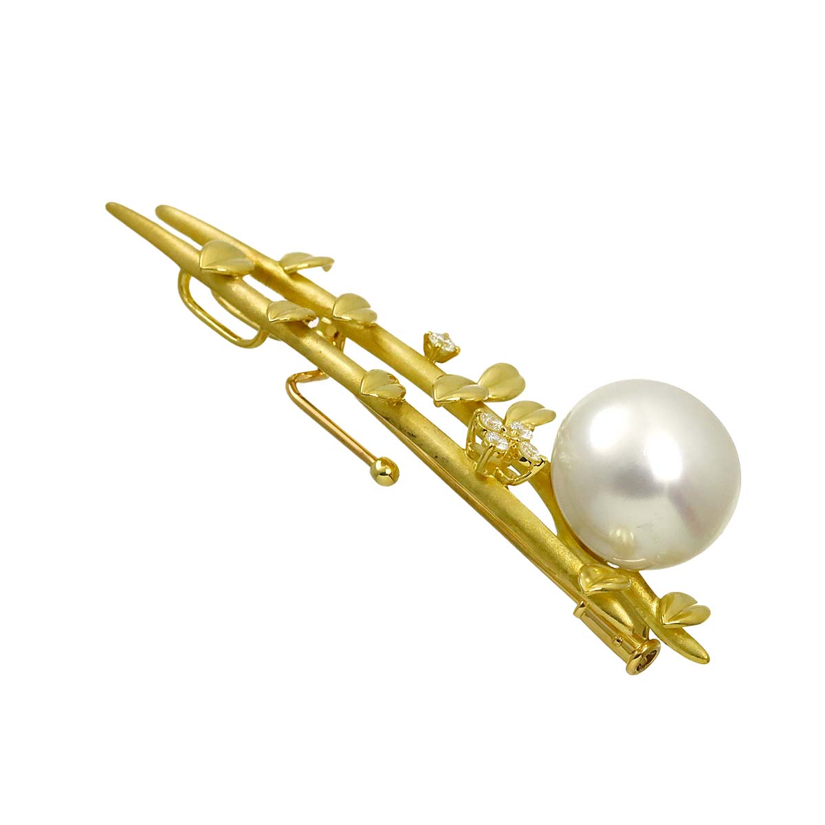 South Sea pearl Diamond 0.12ct Brooch 18K Yellow Gold 750