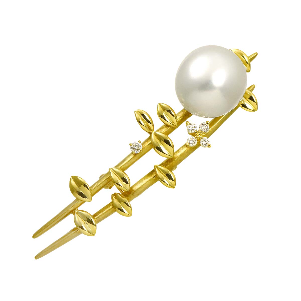 South Sea pearl Diamond 0.12ct Brooch 18K Yellow Gold 750