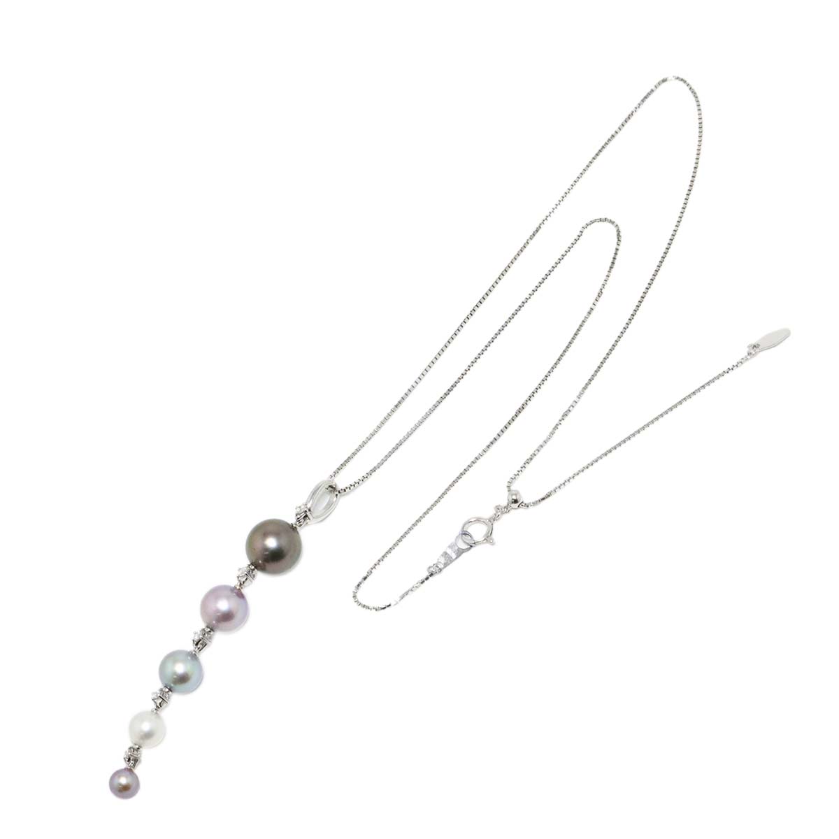 Black Akoya Pearl 9.8-5.0mm Diamond 0.10ct Necklace 18K WG 750
