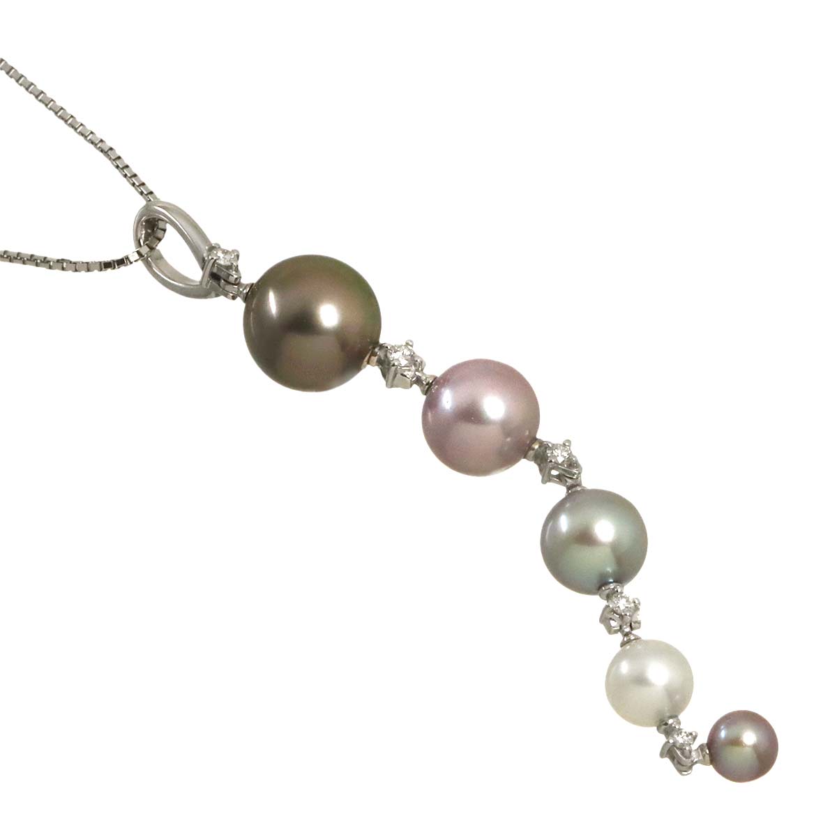 Black Akoya Pearl 9.8-5.0mm Diamond 0.10ct Necklace 18K WG 750