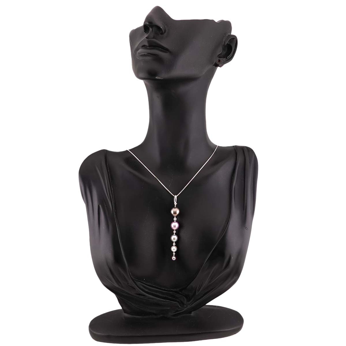 Black Akoya Pearl 9.8-5.0mm Diamond 0.10ct Necklace 18K WG 750