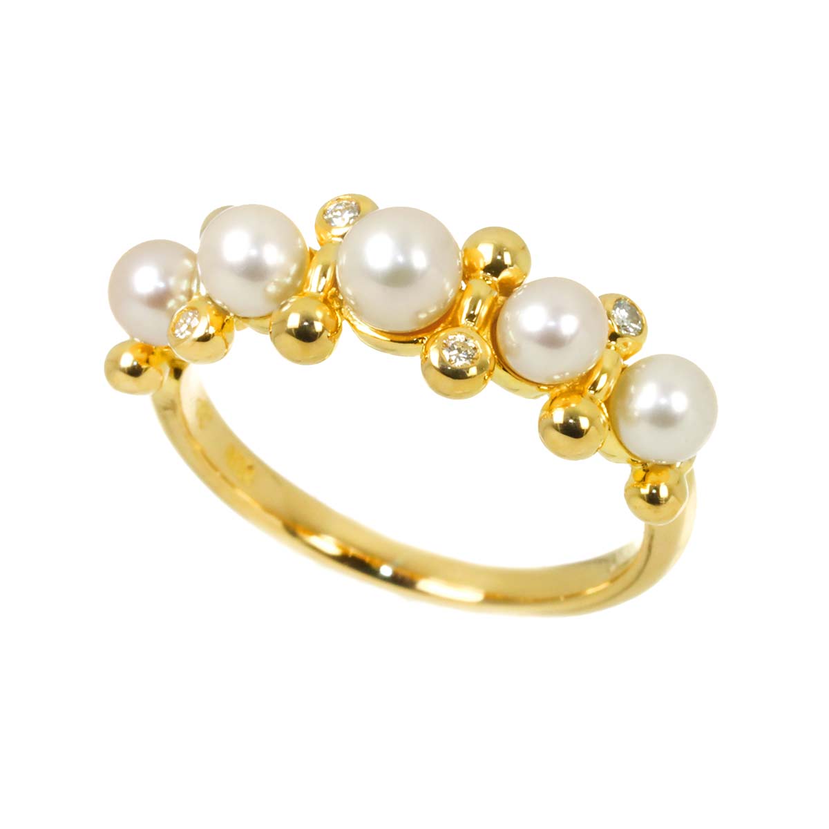 Baby Pearl 4.0-3.5mm Diamond Ring 18K YG 750 Size5.25(US)