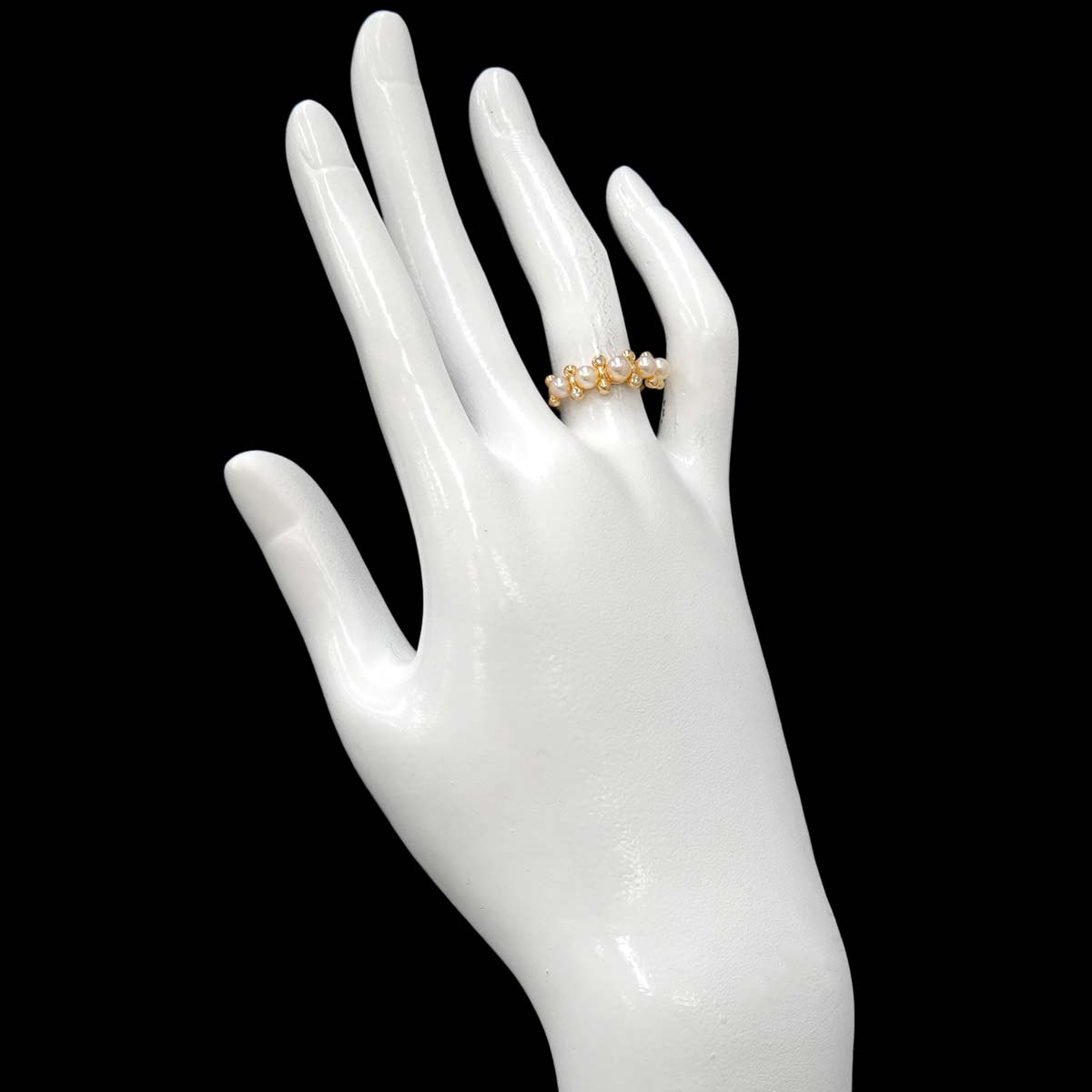 Baby Pearl 4.0-3.5mm Diamond Ring 18K YG 750 Size5.25(US)