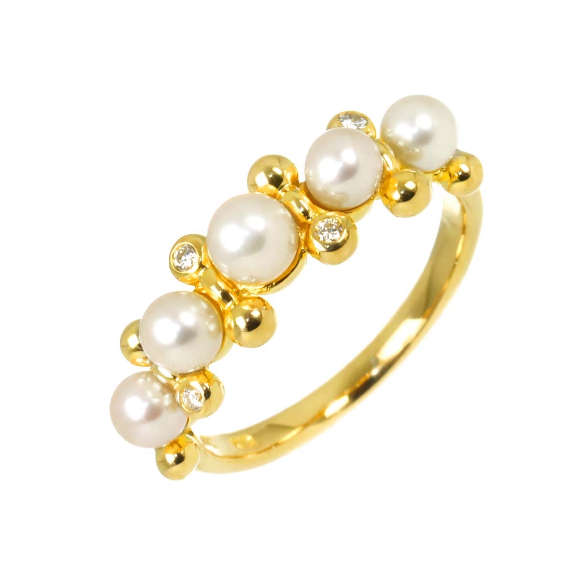 Baby Pearl 4.0-3.5mm Diamond Ring 18K YG 750 Size5.25(US)