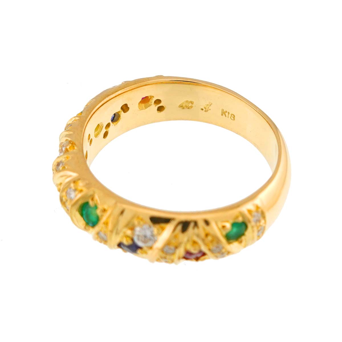 Diamond Multi stone Ring 18K Yellow Gold 750 Size5.75-6(US)
