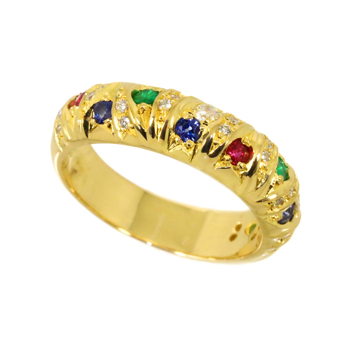 Diamond Multi stone Ring 18K Yellow Gold 750 Size5.75-6(US)