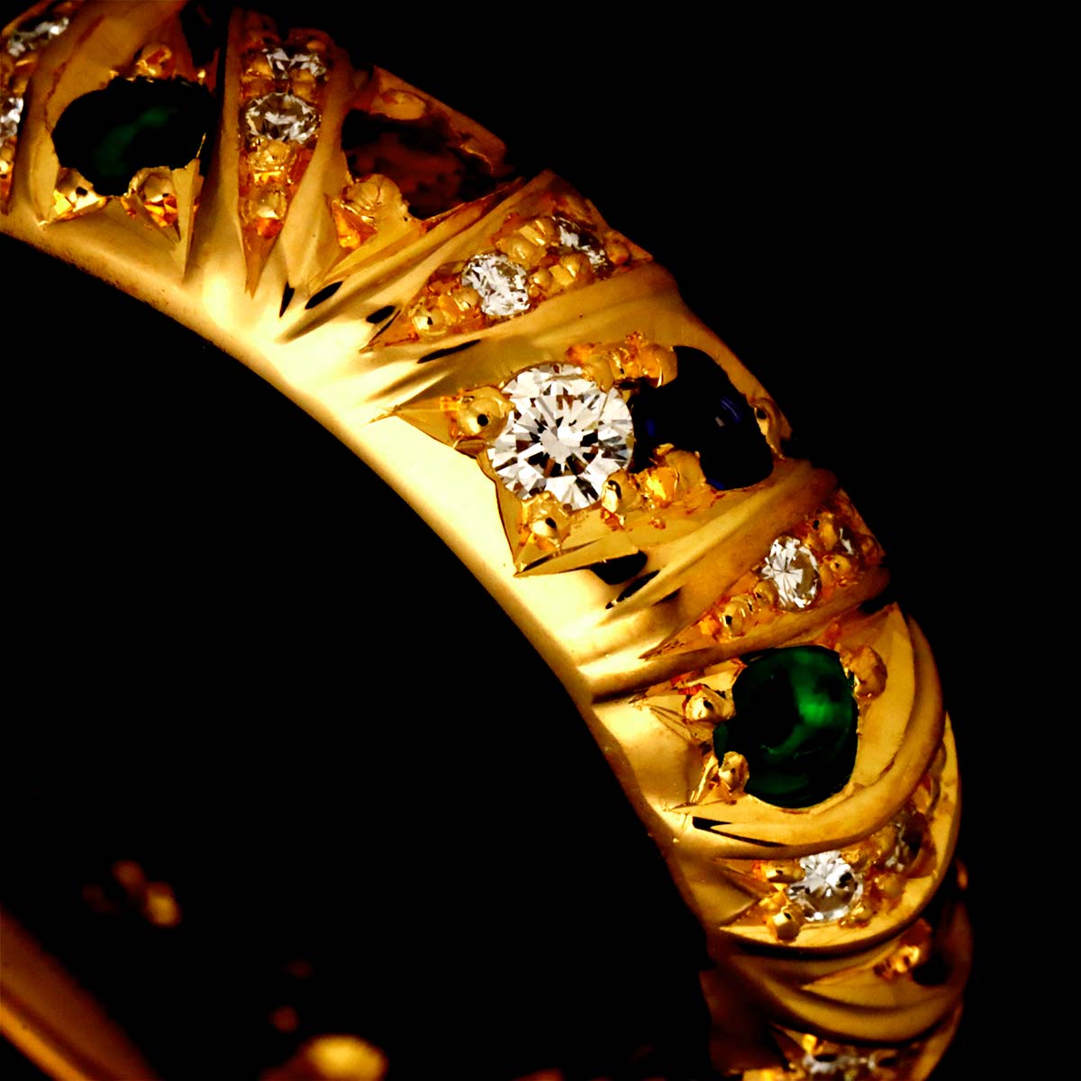 Diamond Multi stone Ring 18K Yellow Gold 750 Size5.75-6(US)