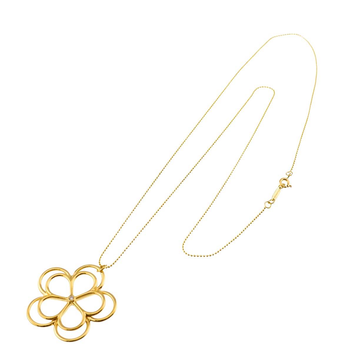 Open Flower Diamond Necklace 18K Yellow Gold 750