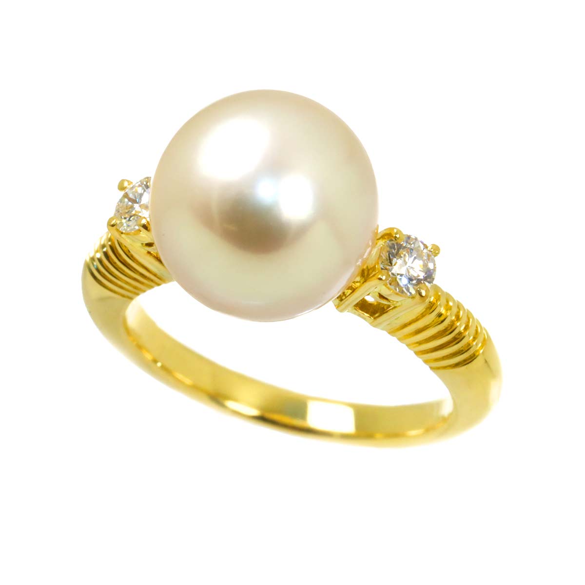 South Sea pearl Diamond 0.18ct Ring 18K YG 750 size5.25