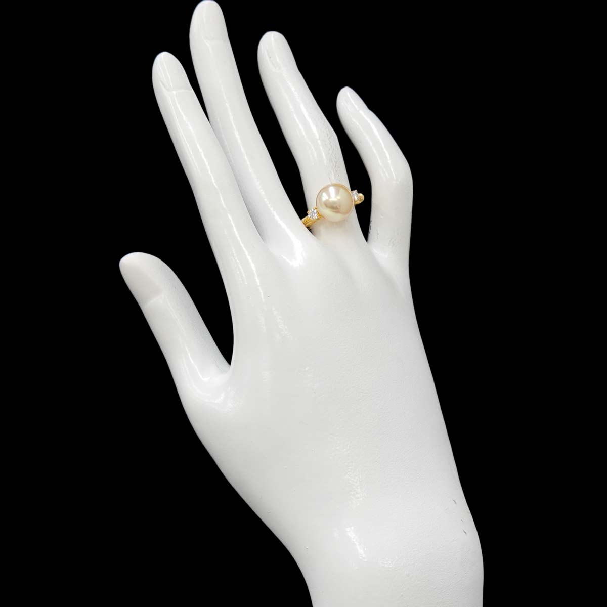 South Sea pearl Diamond 0.18ct Ring 18K YG 750 size5.25