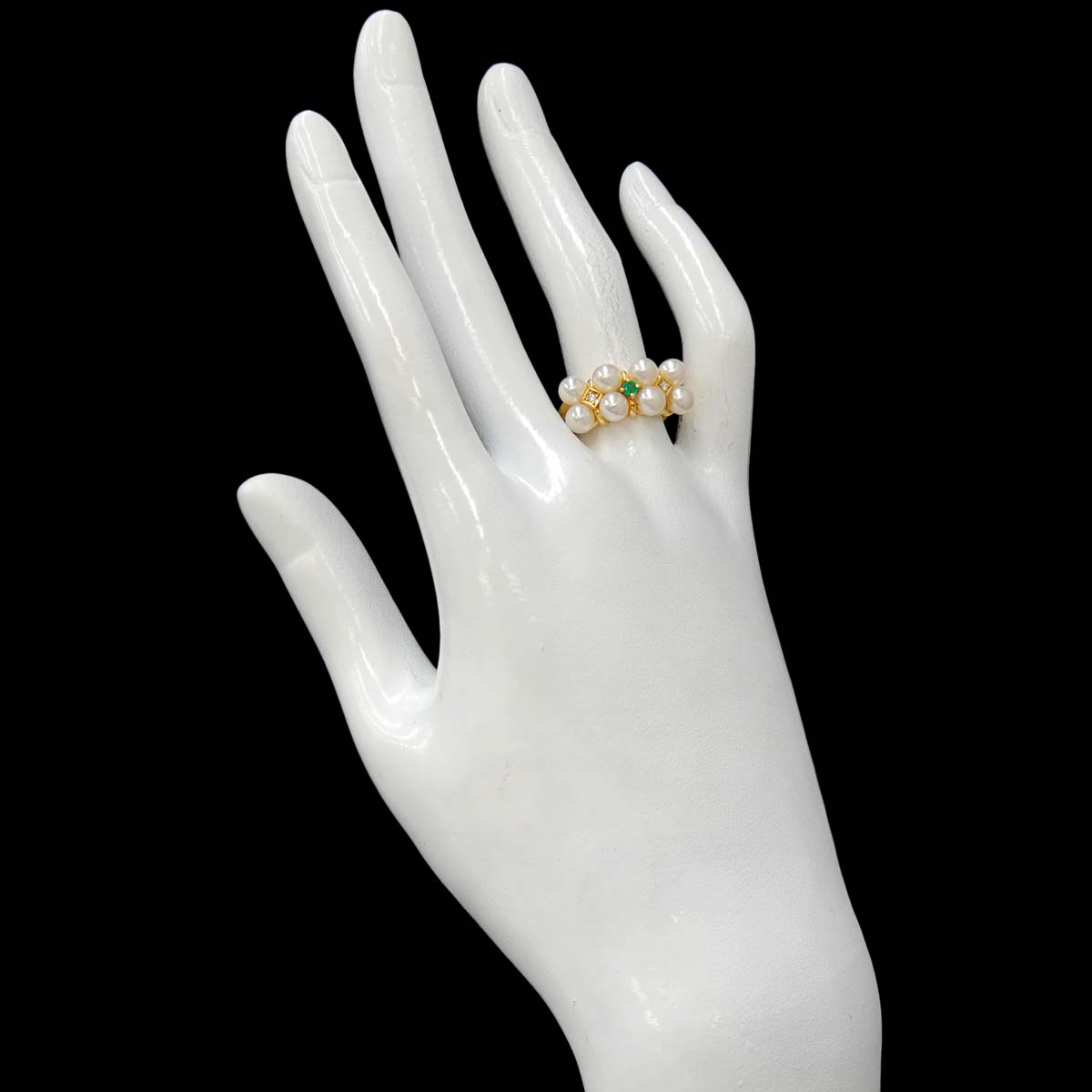 Akoya pearl Diamond 0.02ct Emerald Ring 18K YG size6.5-6.75(US)