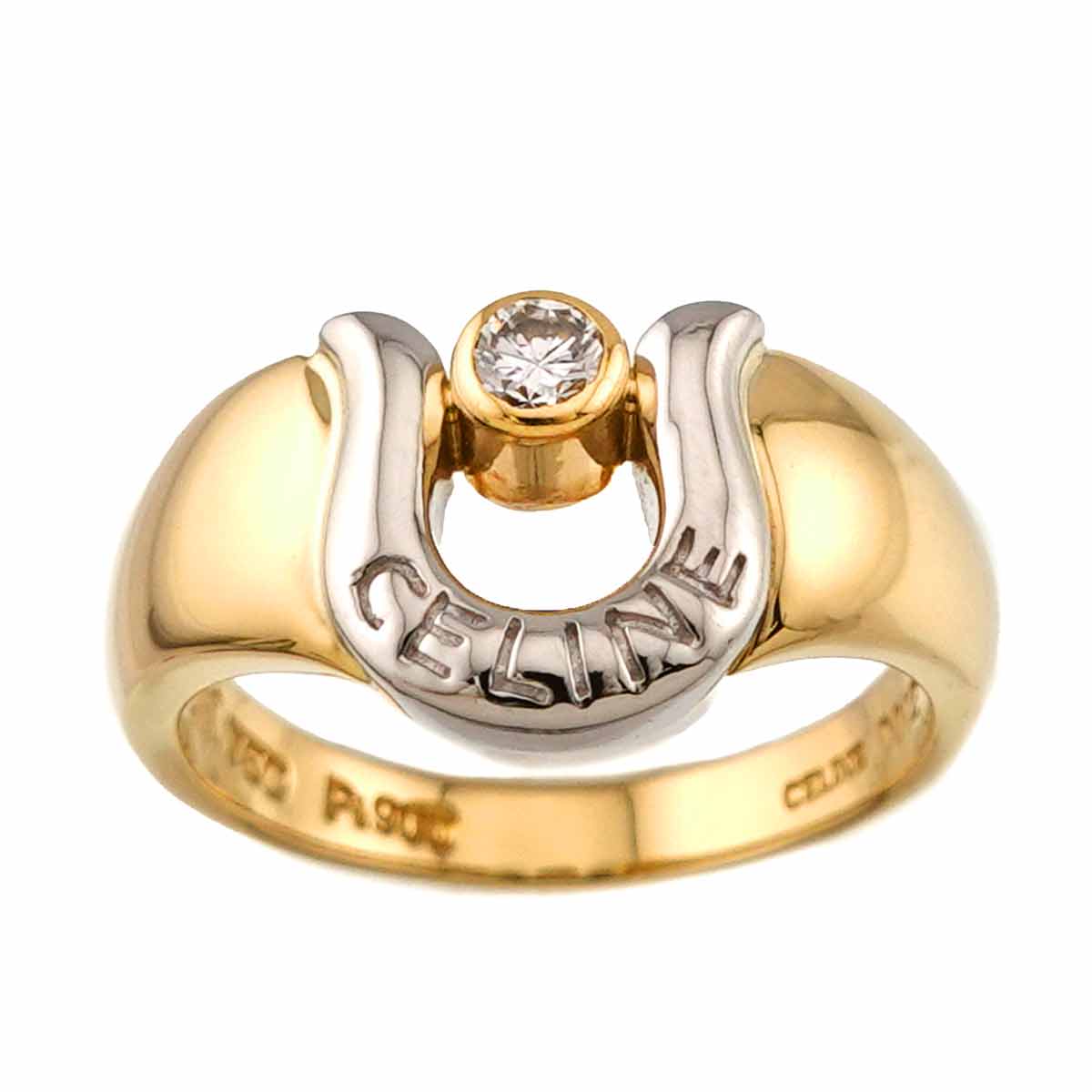 Horseshoe Diamond 0.12ct Ring 18K YG 750 Pt size6(US)