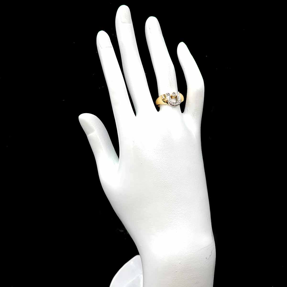 Horseshoe Diamond 0.12ct Ring 18K YG 750 Pt size6(US)