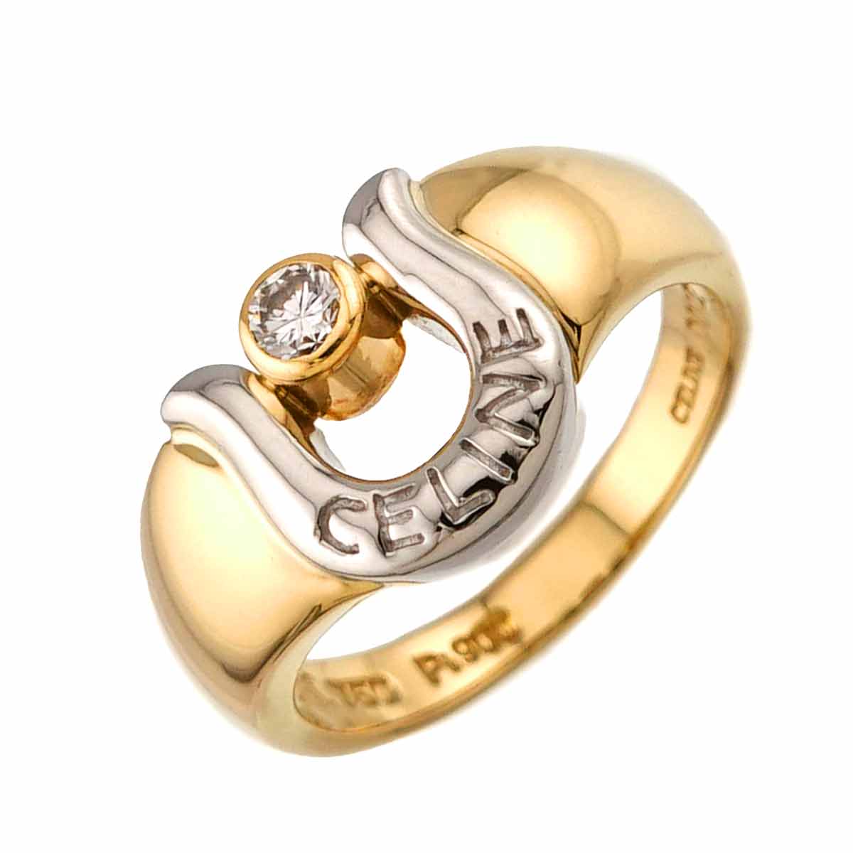 Horseshoe Diamond 0.12ct Ring 18K YG 750 Pt size6(US)