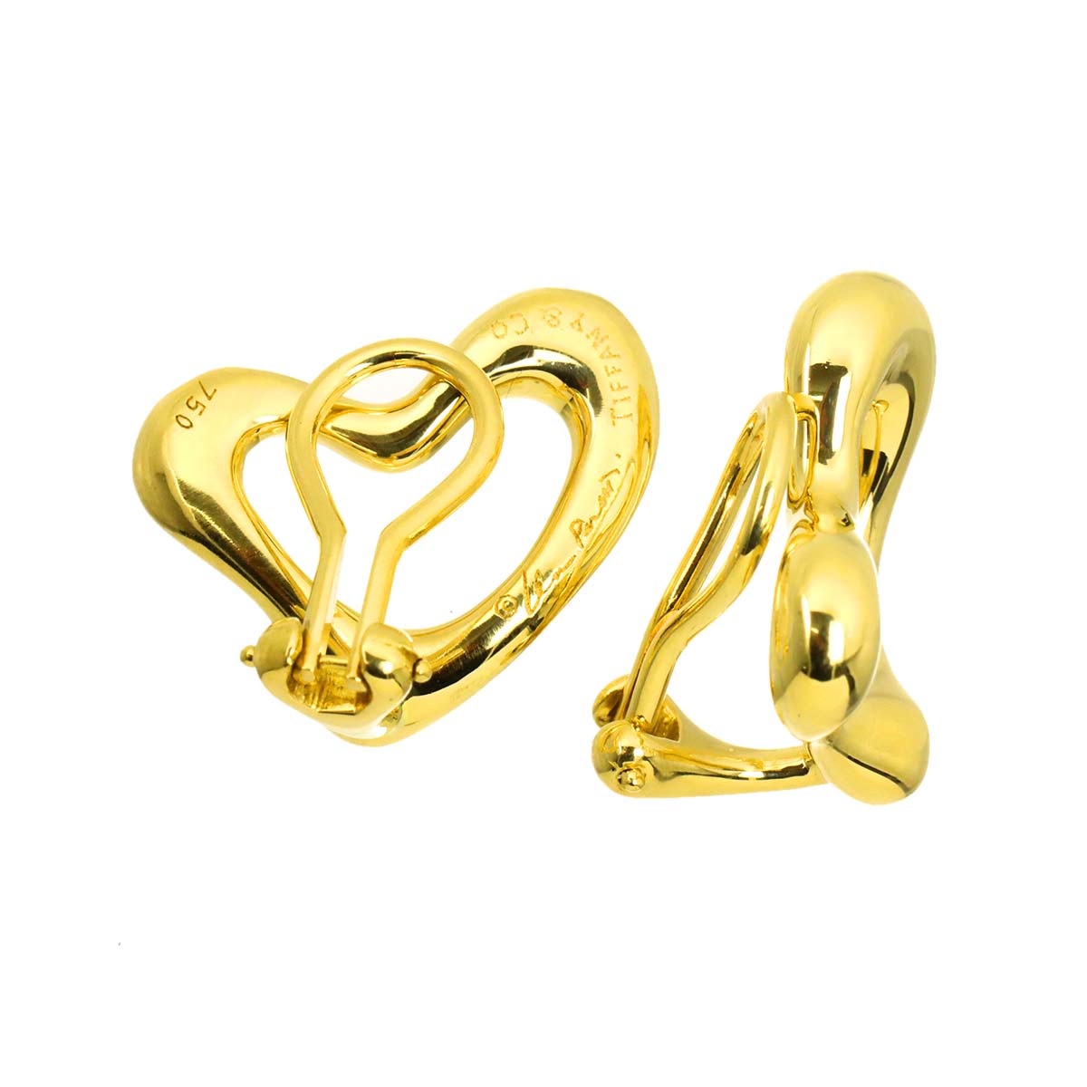 Open Heart Earrings Clip on 18K Yellow Gold 750