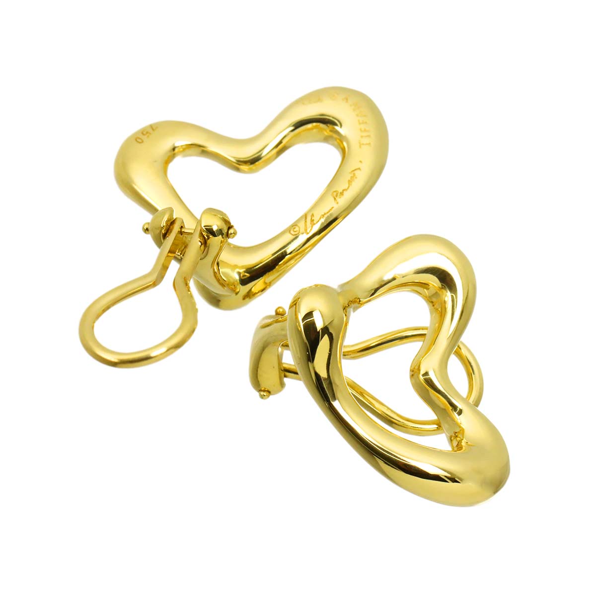 Open Heart Earrings Clip on 18K Yellow Gold 750