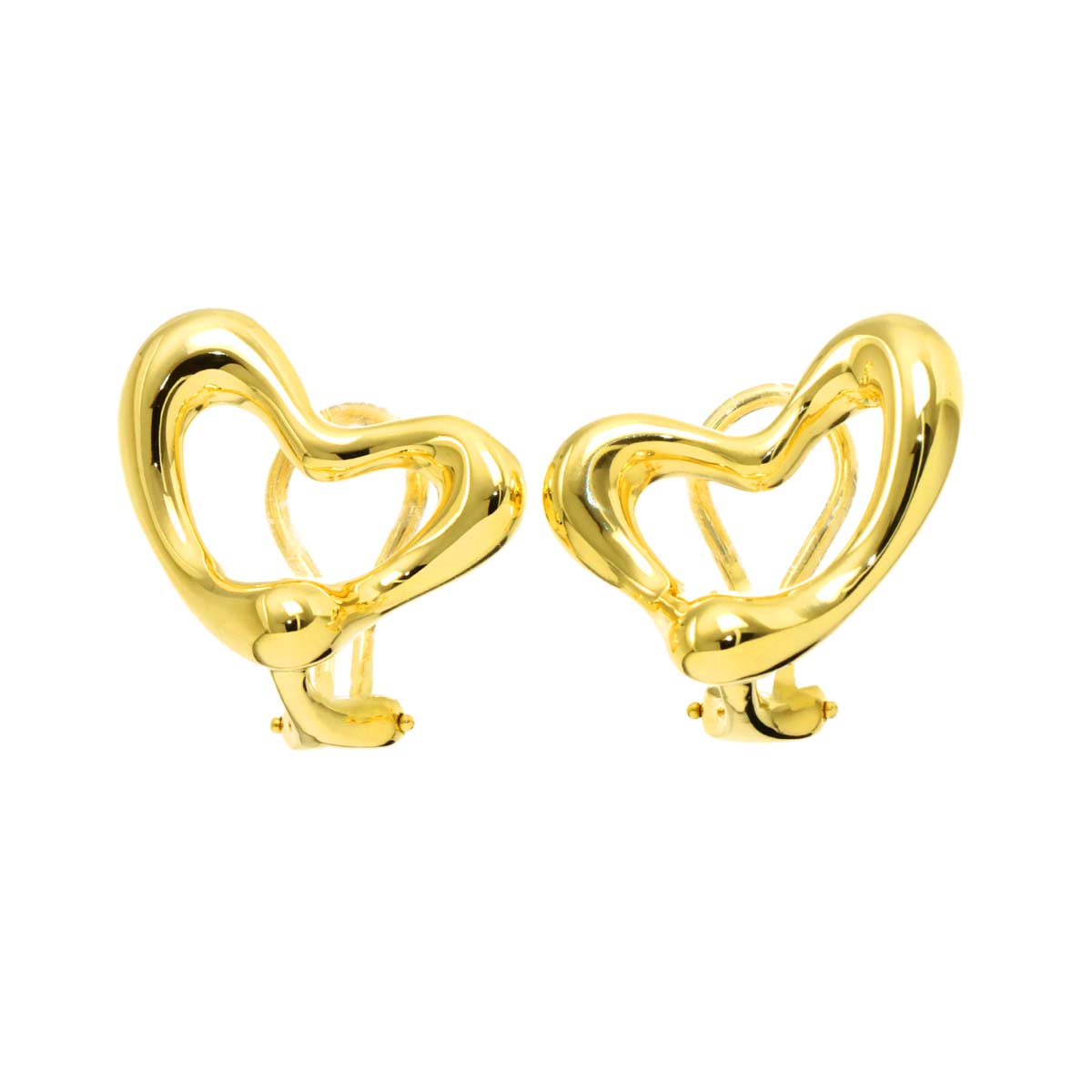 Open Heart Earrings Clip on 18K Yellow Gold 750