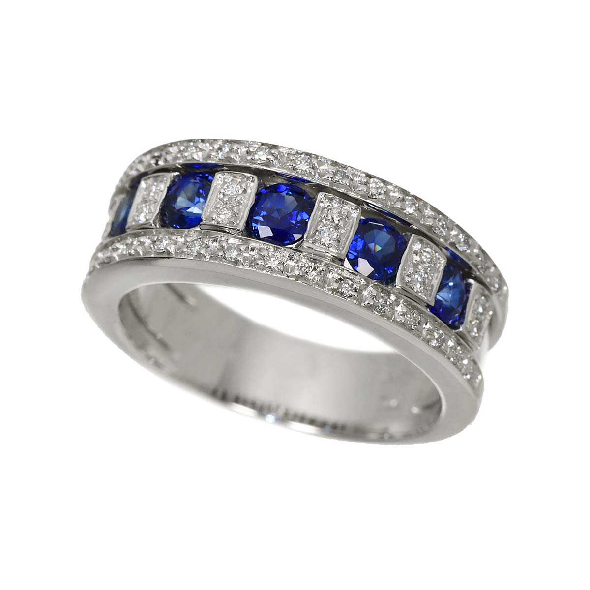 Belle Epoque Sapphire Diamond Ring 18K WG 750 Size6-6.25(US)