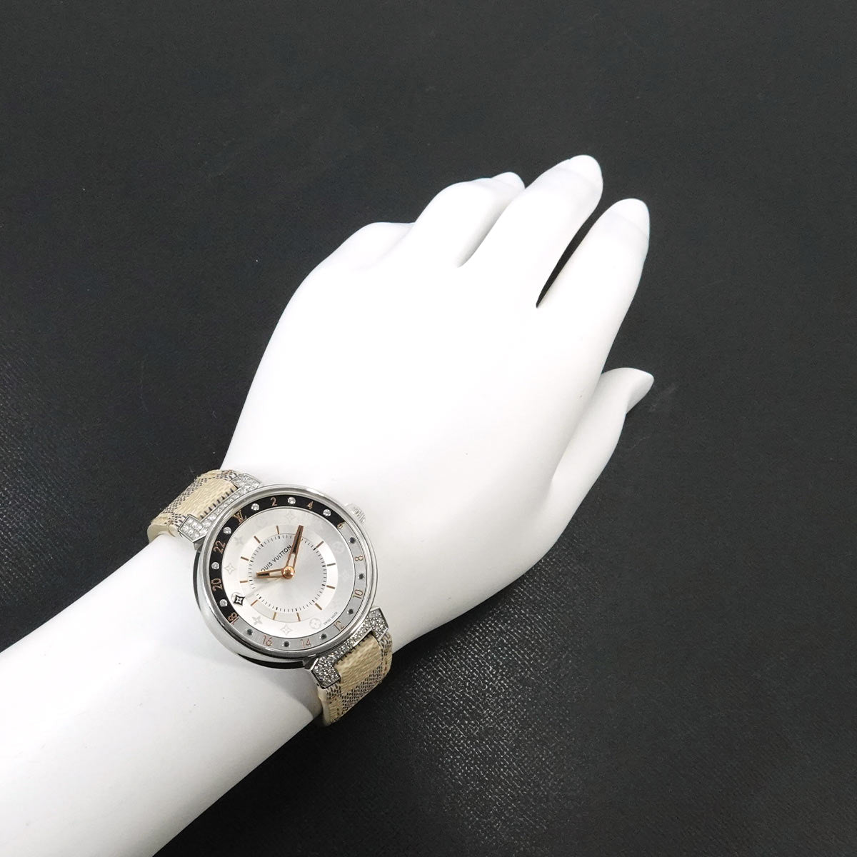 Tambour Moon Dual Time QA108 Silver Dial Diamond Ladies