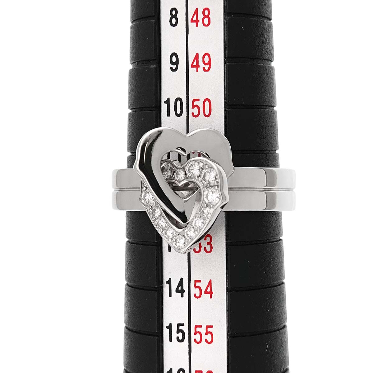 Double Heart Diamond Ring 18K White Gold 750 size52 6(US)