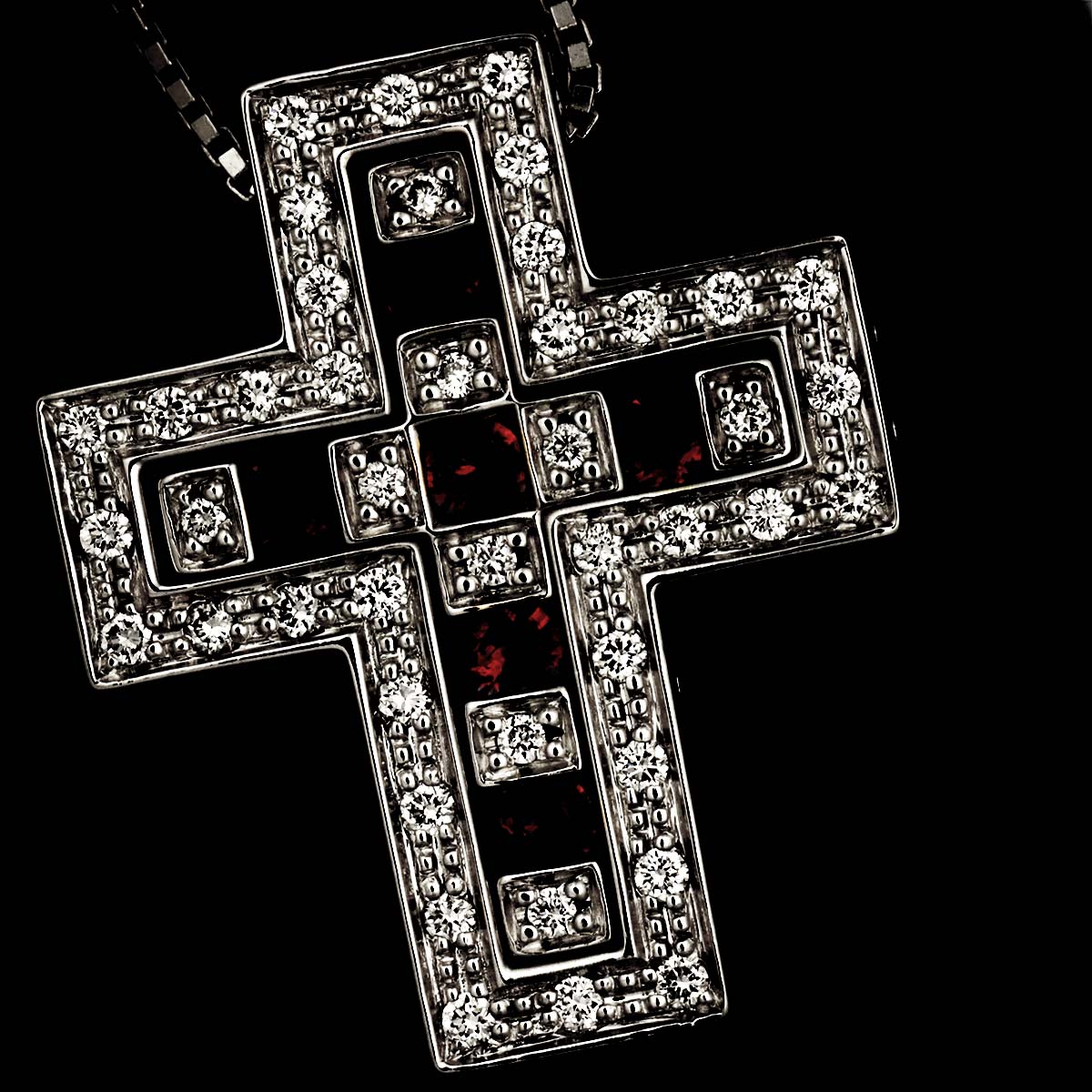 Belle Epoque Diamond Ruby Cross Necklace SM 18K WG 750