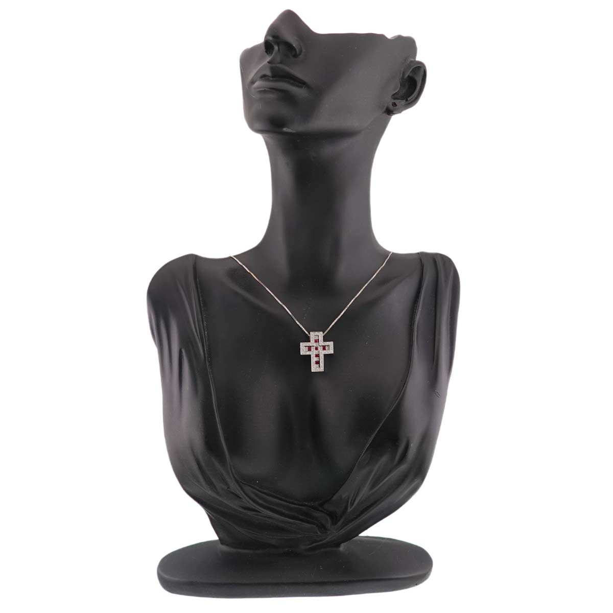 Belle Epoque Diamond Ruby Cross Necklace SM 18K WG 750