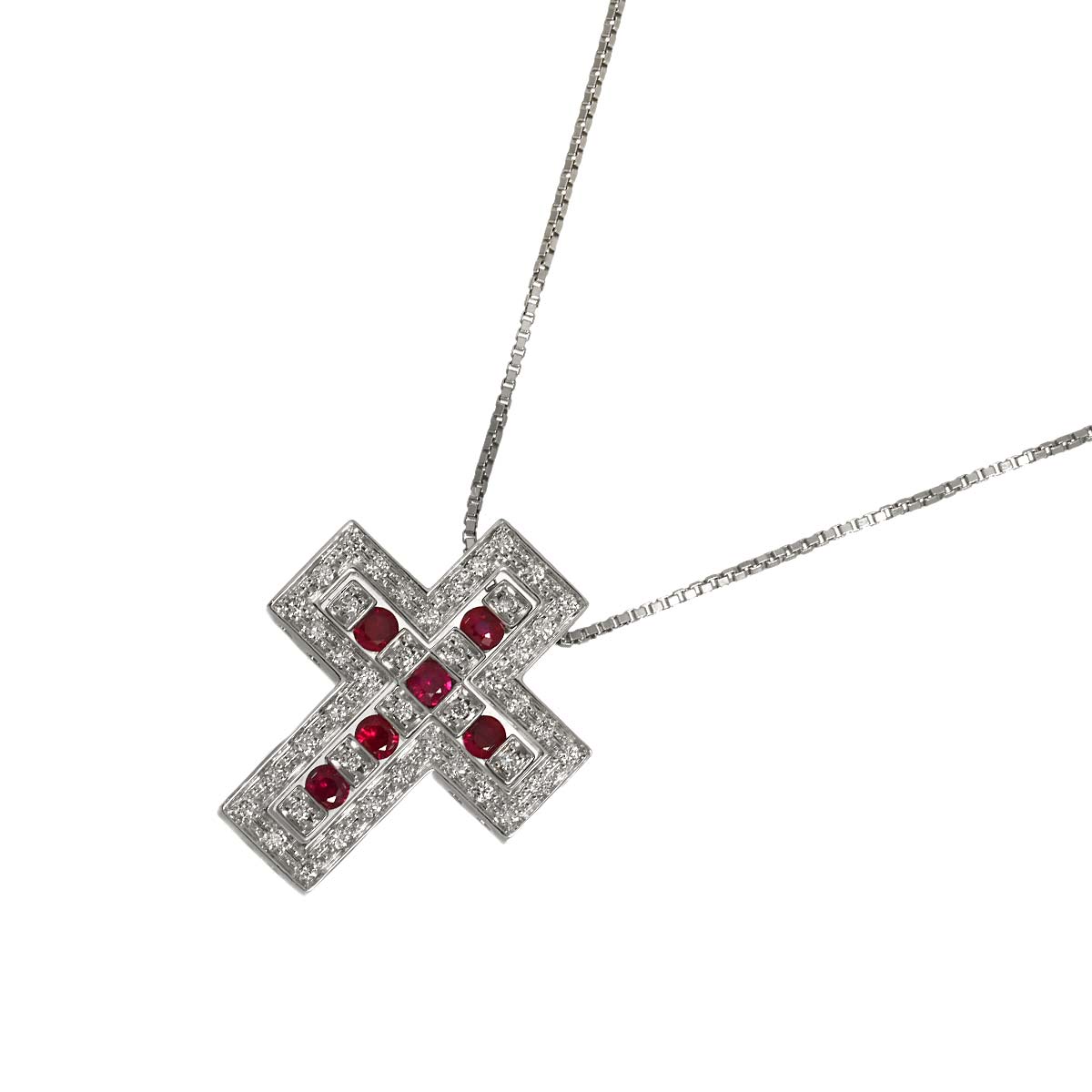 Belle Epoque Diamond Ruby Cross Necklace SM 18K WG 750