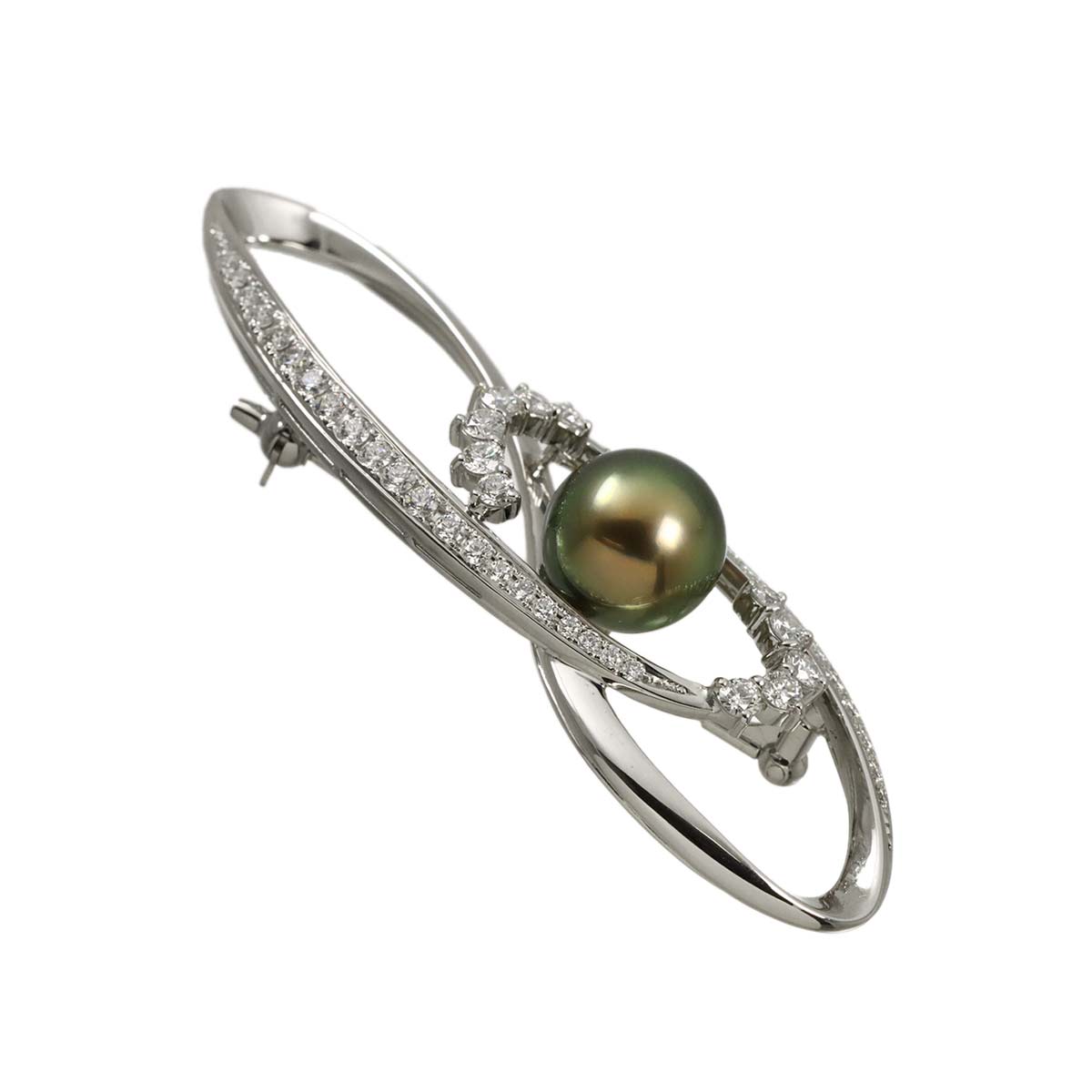 South Sea pearl 10.6mm Diamond 1.27ct Brooch 18K WG 750