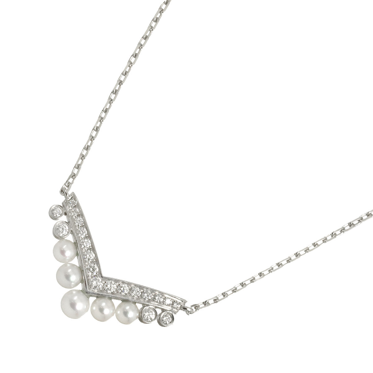 Josephine Akoya Pearl Diamond Necklace 18K WG White Gold 750