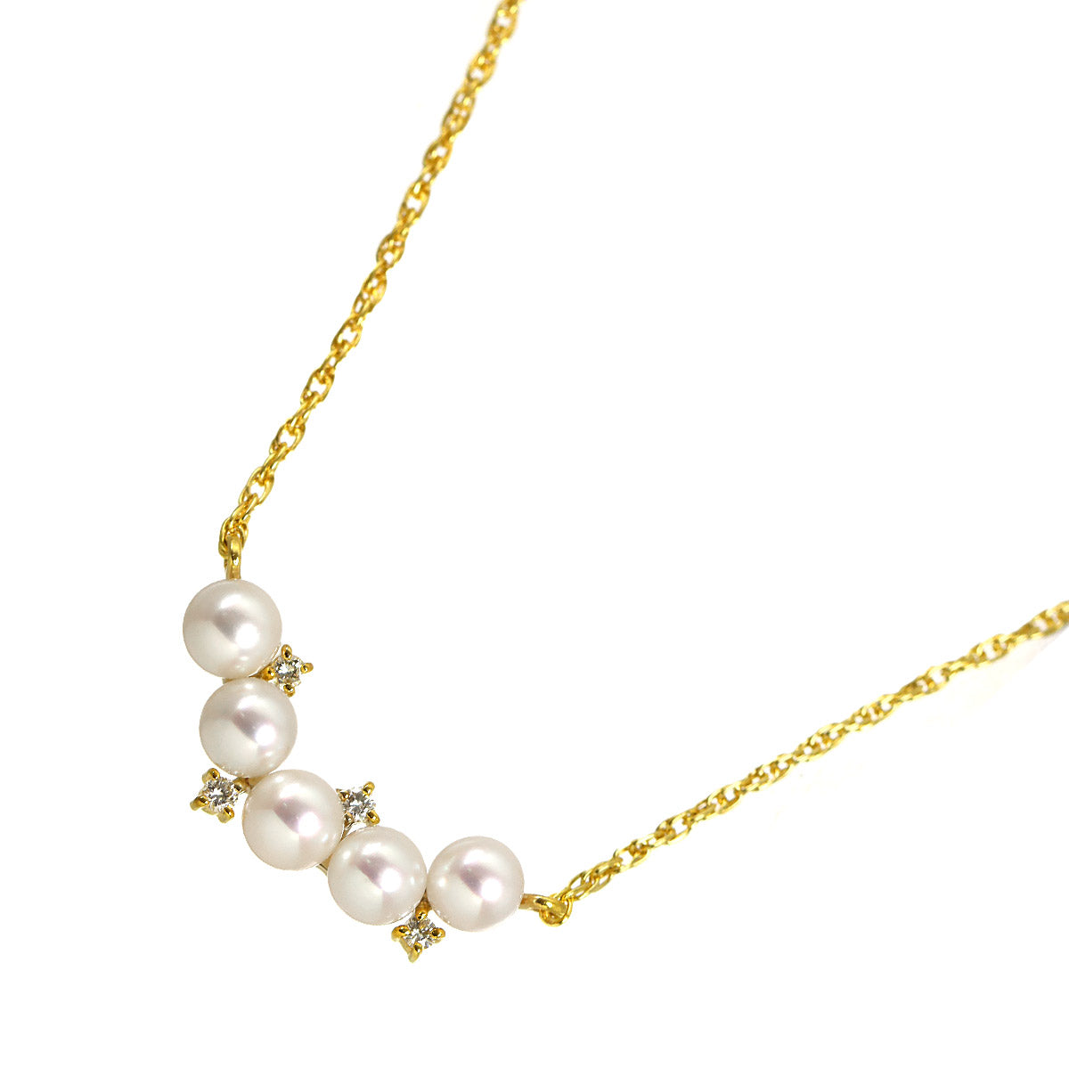 Akoya Pearl 4.4-4.2mm Diamond 0.05ct Necklace 18K YG 750