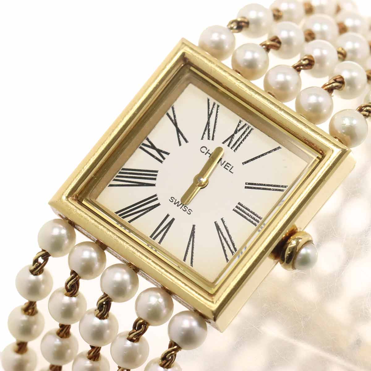 Mademoiselle Pearl Bracelet H0007 750 YG White Dial Ladies