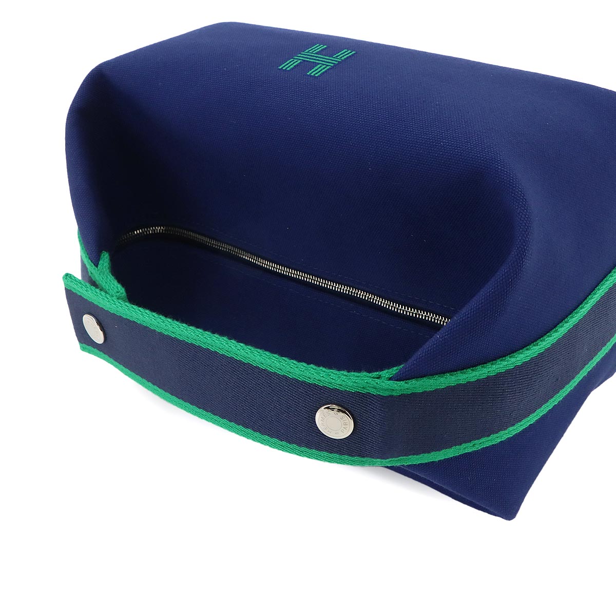 Bride a Brac GM Hand Bag Toile H Blue Marine Green Pouch