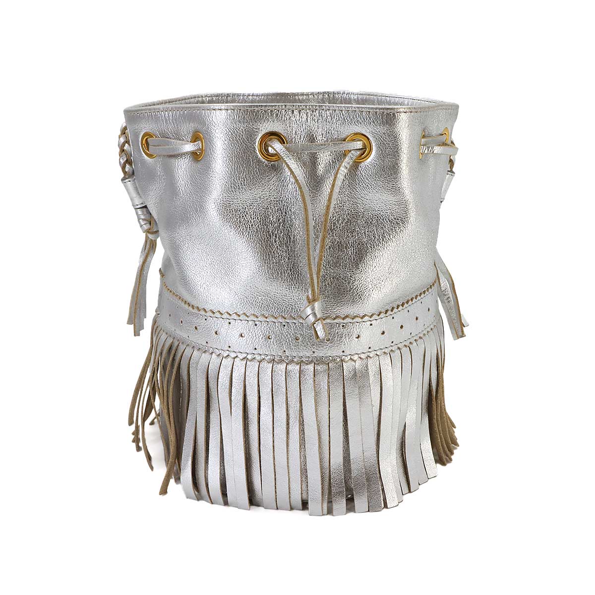 Carnival Fringe Drawstring Hand Shoulder Bag Silver