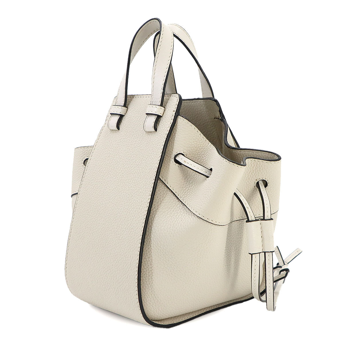 Hammock Drawstring Mini Hand Shoulder Bag Leather White