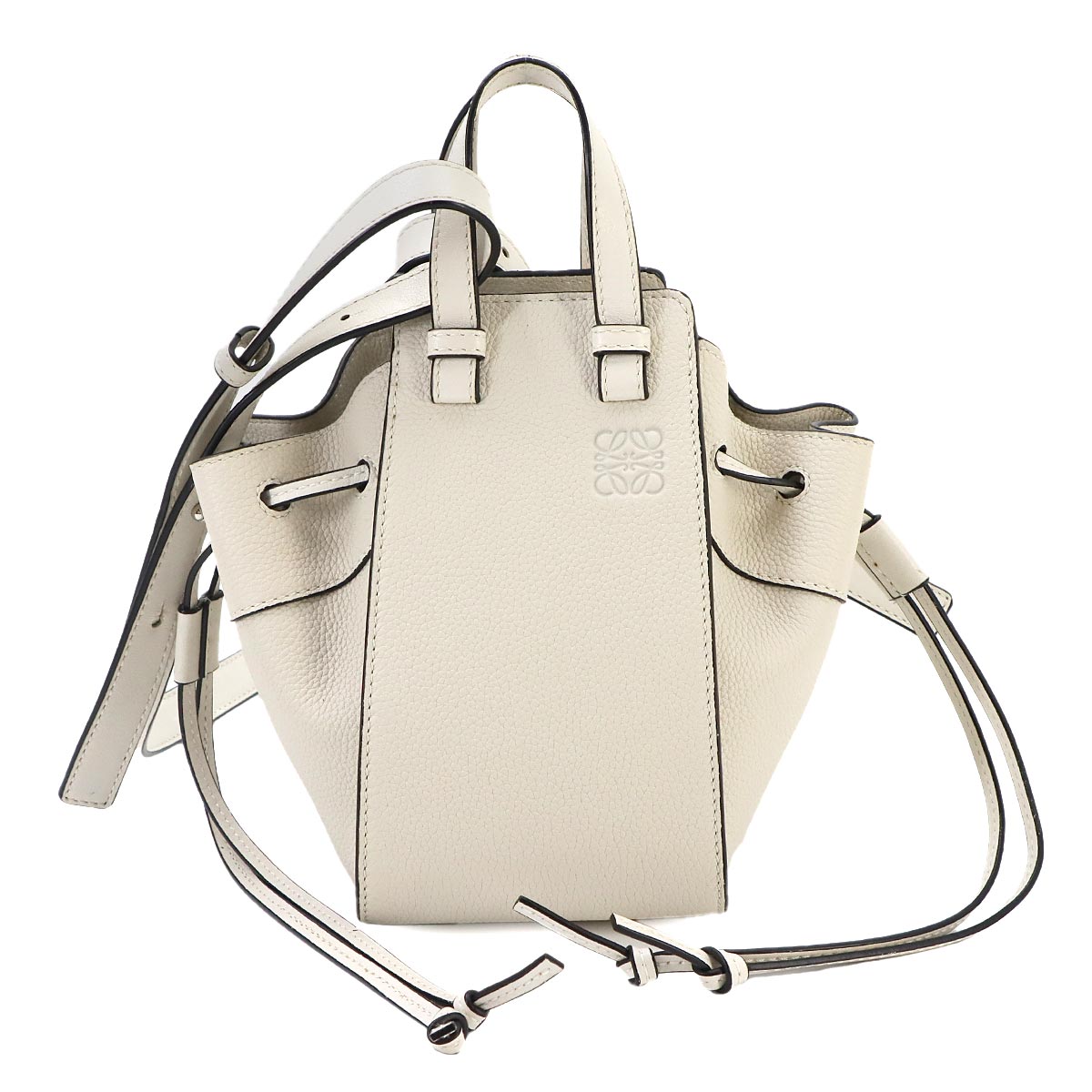 Hammock Drawstring Mini Hand Shoulder Bag Leather White