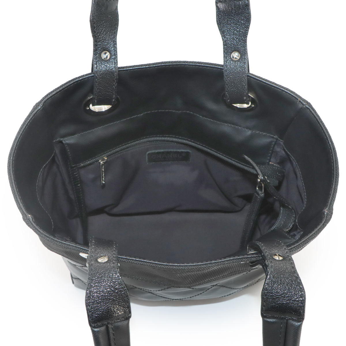 Paris Biarritz PM Tote Bag PVC Nylon Leather Black A34208 Purse
