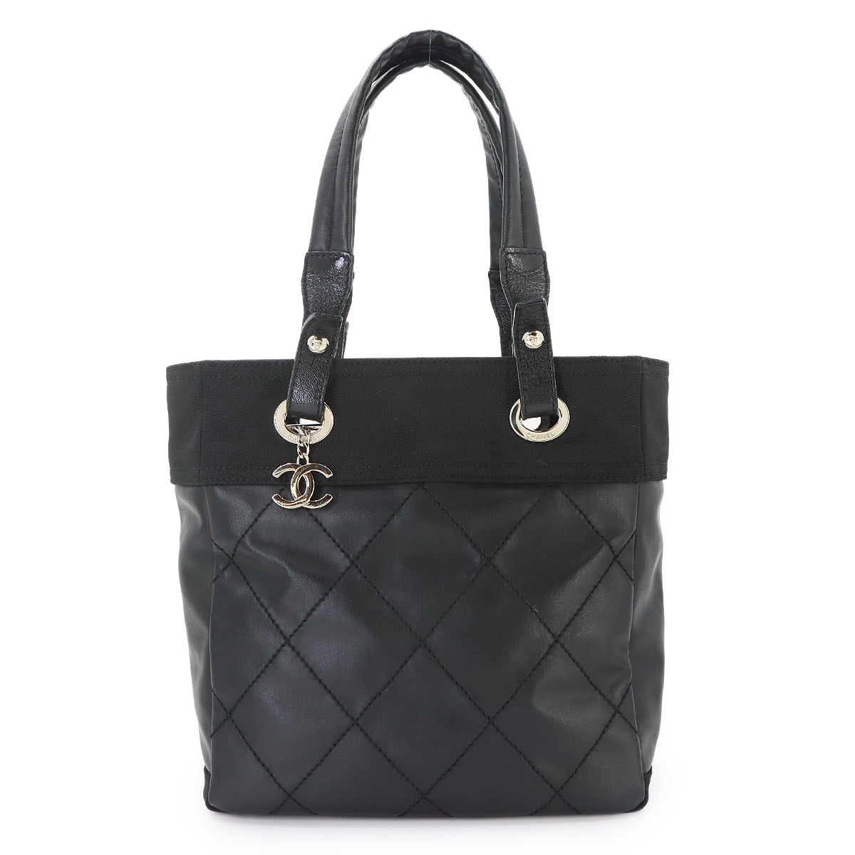 Paris Biarritz PM Tote Bag PVC Nylon Leather Black A34208 Purse