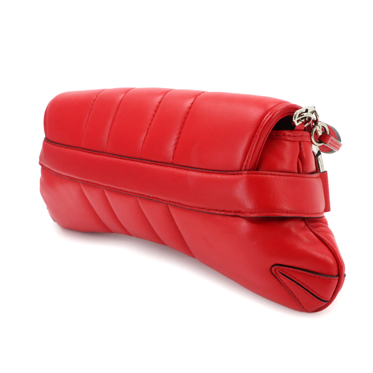 Horsebit Chain Shoulder Bag Leather Red 764255 Silver Hardware