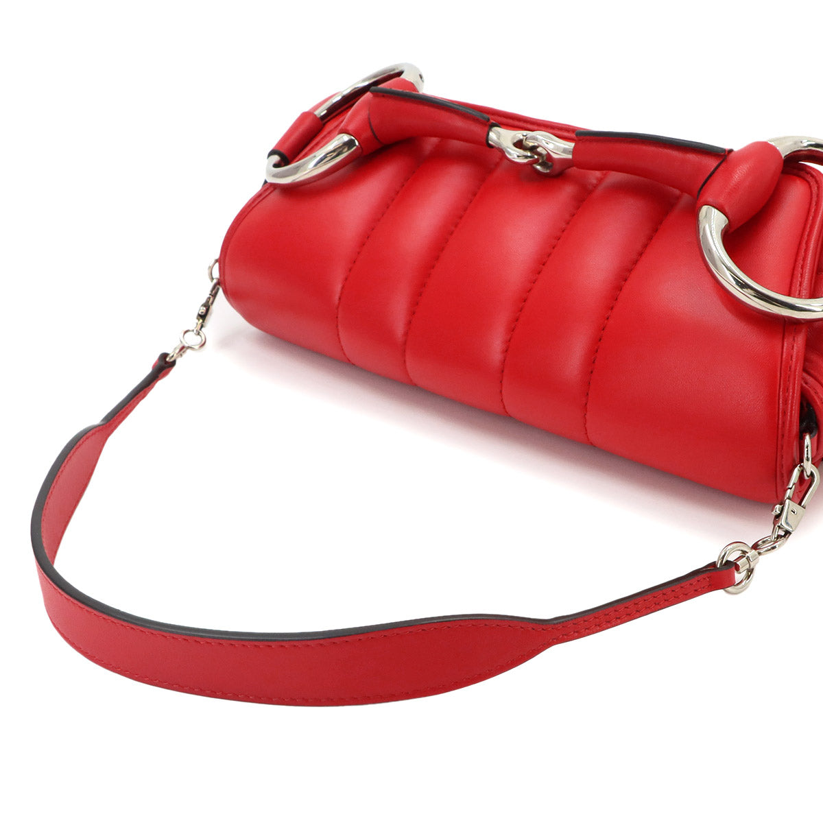 Horsebit Chain Shoulder Bag Leather Red 764255 Silver Hardware