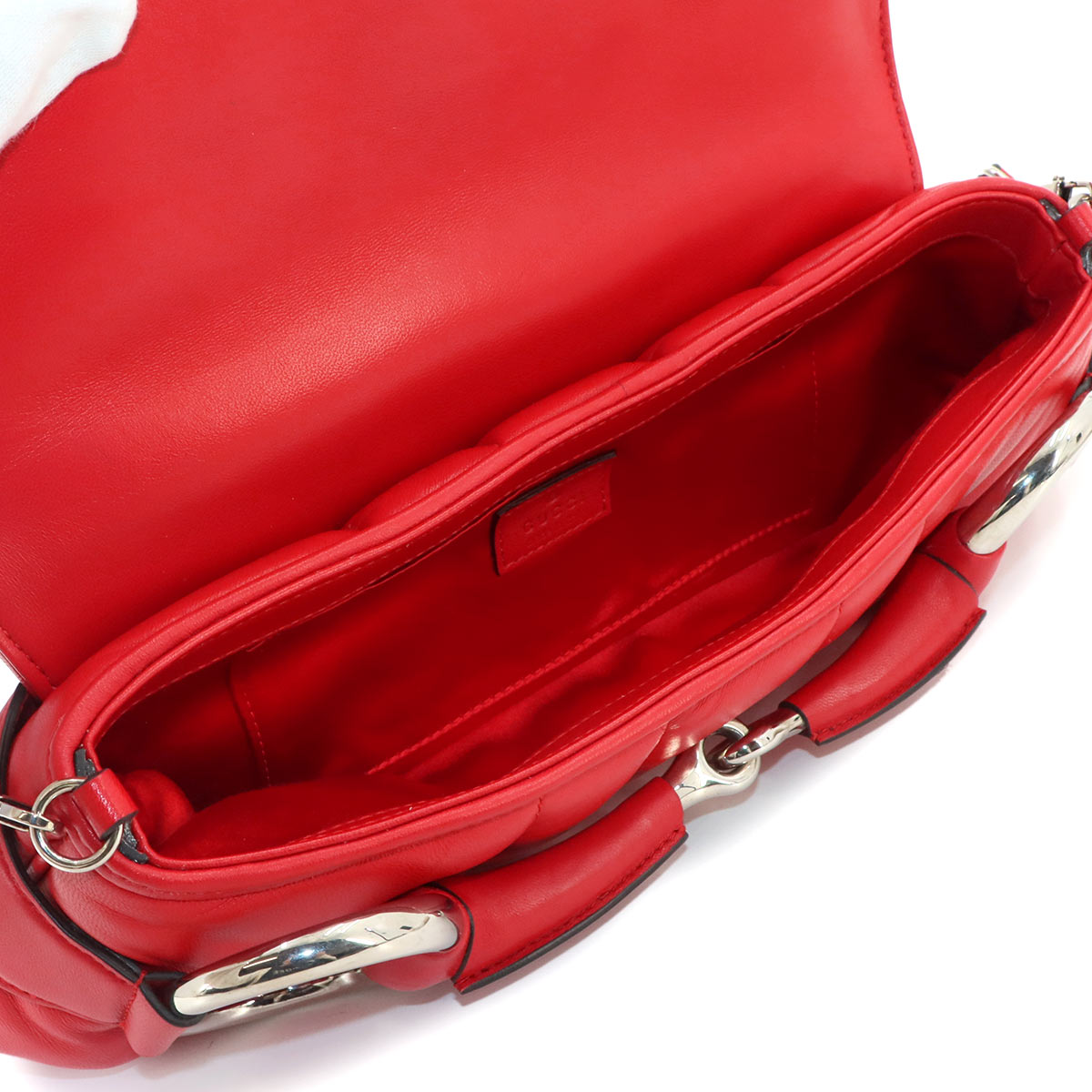 Horsebit Chain Shoulder Bag Leather Red 764255 Silver Hardware